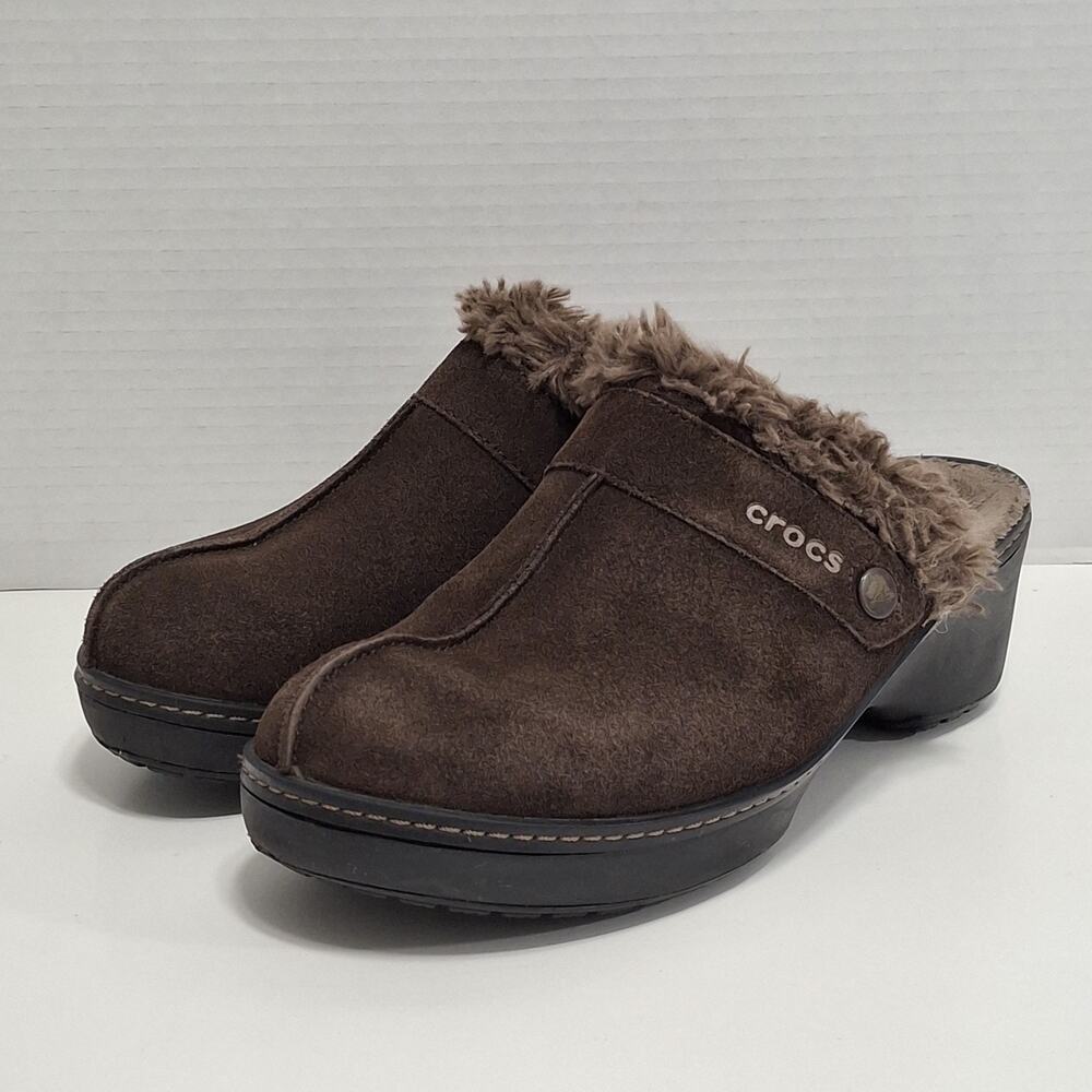 Crocs Cobbler Clogs Size Women’s 8 Fleece Lined Suede Wedge Heels Mules 11602